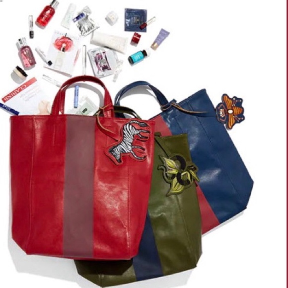 Red Faux Leather Tote Bag Embroidered Zebra Charm